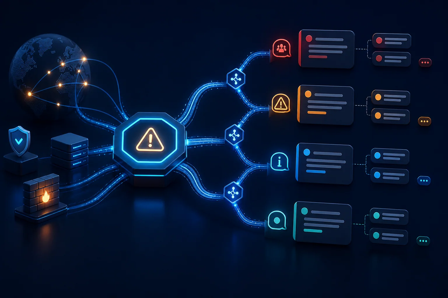Network security alerts routed into organized team chat channels and investigation threads